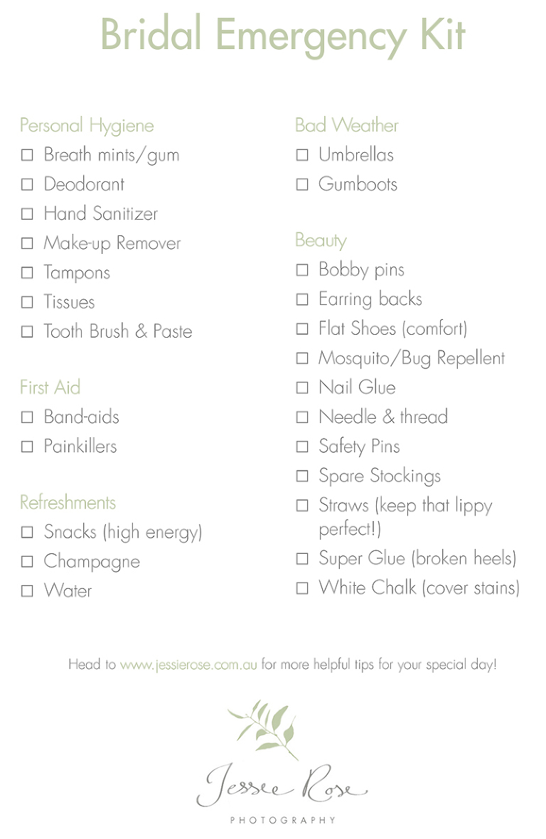 Bridal Emergency Kit Checklist