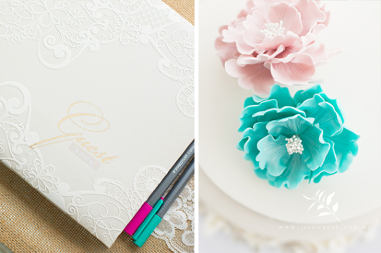 beach-wedding-cake-flowers-guestbook