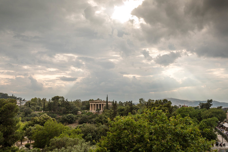Stormy skies magical sunlight Athens