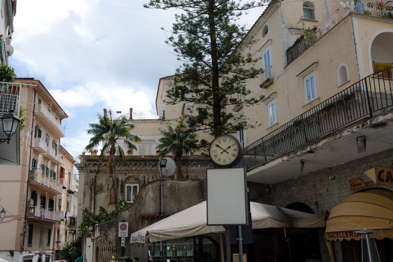 Amalfi Street Scene with Clock