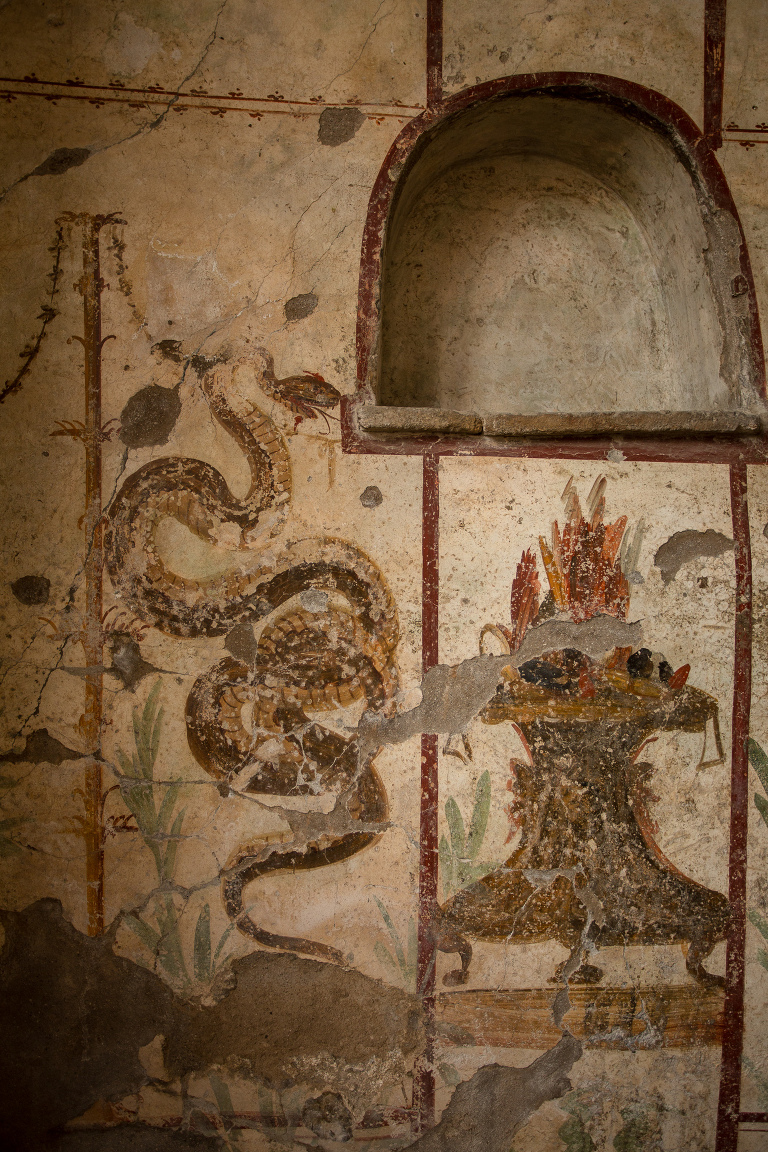 ancient fresco in Pompeii - snake